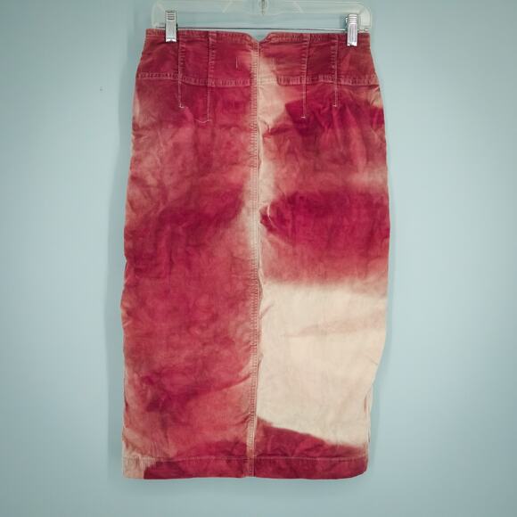 Free People Size 27 Want It All Tye Dyed Pink Zipper Midi Length Corduroy Skirt - Picture 3 of 7